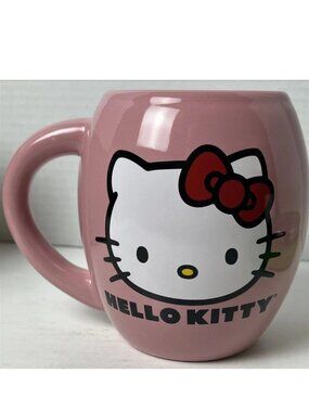 Hello Kitty Pink Ceramic Mug 18 Oz Butterfly Bee Sanrio NIB